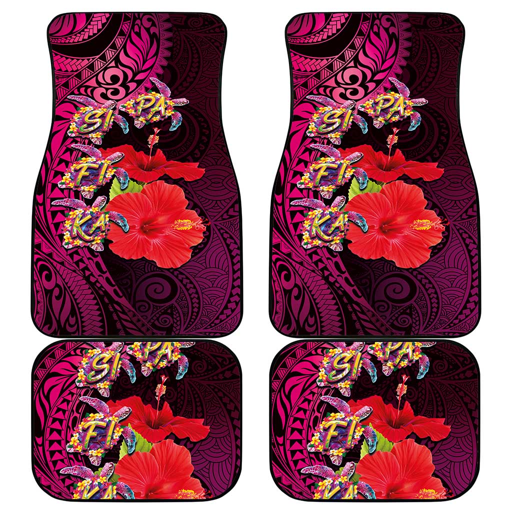 Pasifika Festival Car Mats Plumeria Turtles with Hibiscus - Polynesian Art Tattoo Pink Color LT03 - Polynesian Pride