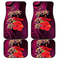 Pasifika Festival Car Mats Plumeria Turtles with Hibiscus - Polynesian Art Tattoo Pink Color LT03 - Polynesian Pride