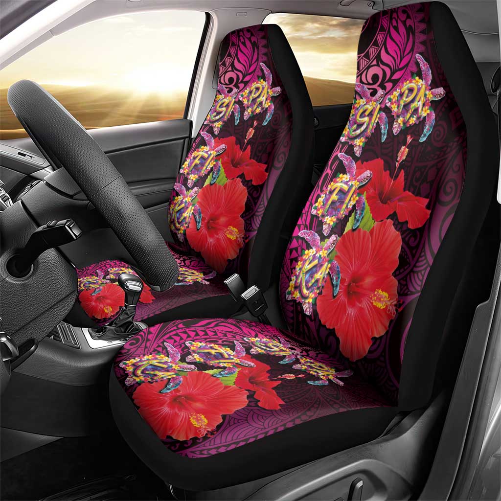 Pasifika Festival Car Seat Cover Plumeria Turtles with Hibiscus - Polynesian Art Tattoo Pink Color LT03 - Polynesian Pride
