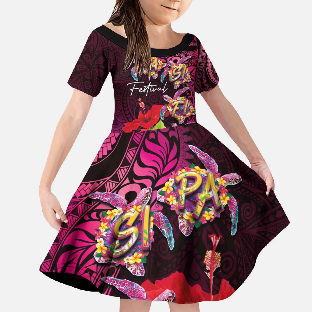 Pasifika Festival Family Matching Long Sleeve Bodycon Dress and Hawaiian Shirt Plumeria Turtles with Hibiscus - Polynesian Art Tattoo Pink Color LT03 Daughter's Dress Pink - Polynesian Pride
