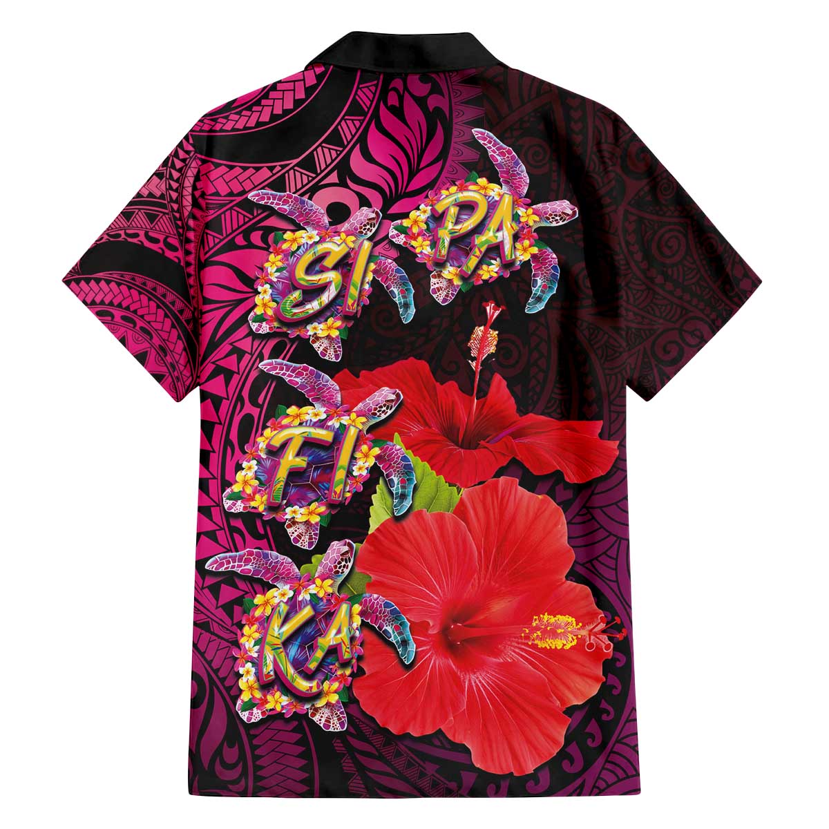 Pasifika Festival Family Matching Off The Shoulder Long Sleeve Dress and Hawaiian Shirt Plumeria Turtles with Hibiscus - Polynesian Art Tattoo Pink Color LT03 - Polynesian Pride