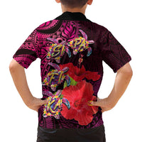 Pasifika Festival Family Matching Off Shoulder Maxi Dress and Hawaiian Shirt Plumeria Turtles with Hibiscus - Polynesian Art Tattoo Pink Color LT03 - Polynesian Pride