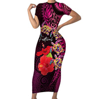 Pasifika Festival Family Matching Short Sleeve Bodycon Dress and Hawaiian Shirt Plumeria Turtles with Hibiscus - Polynesian Art Tattoo Pink Color LT03 Mom's Dress Pink - Polynesian Pride