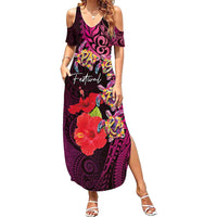 Pasifika Festival Family Matching Summer Maxi Dress and Hawaiian Shirt Plumeria Turtles with Hibiscus - Polynesian Art Tattoo Pink Color LT03 Mom's Dress Pink - Polynesian Pride