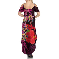 Pasifika Festival Family Matching Summer Maxi Dress and Hawaiian Shirt Plumeria Turtles with Hibiscus - Polynesian Art Tattoo Pink Color LT03 - Polynesian Pride