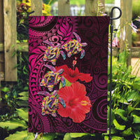 Pasifika Festival Garden Flag Plumeria Turtles with Hibiscus - Polynesian Art Tattoo Pink Color LT03 Garden Flag Pink - Polynesian Pride