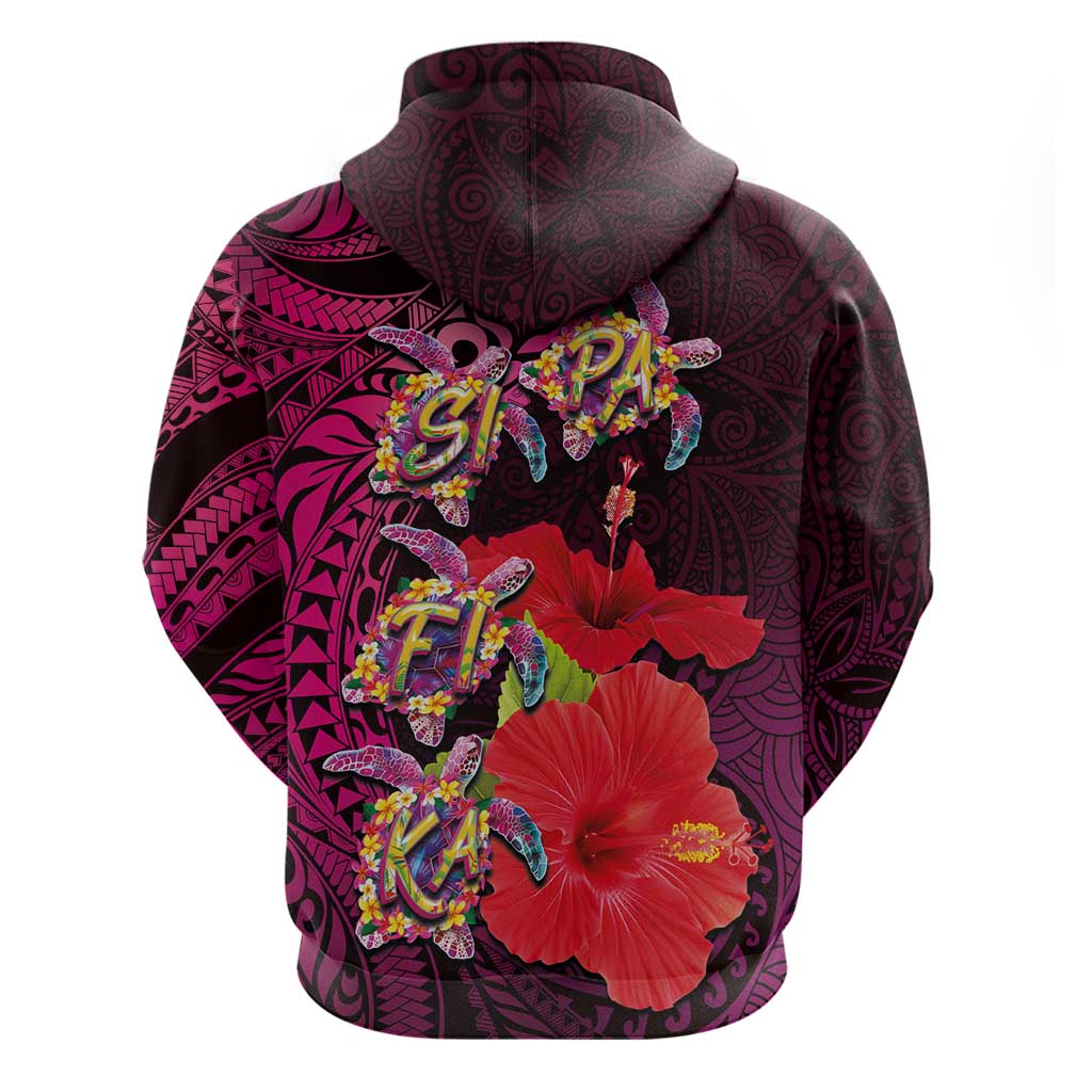 Pasifika Festival Hoodie Plumeria Turtles with Hibiscus - Polynesian Art Tattoo Pink Color LT03 - Polynesian Pride