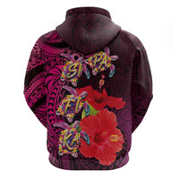 Pasifika Festival Hoodie Plumeria Turtles with Hibiscus - Polynesian Art Tattoo Pink Color LT03 - Polynesian Pride