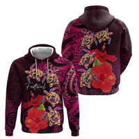 Pasifika Festival Hoodie Plumeria Turtles with Hibiscus - Polynesian Art Tattoo Pink Color LT03 - Polynesian Pride