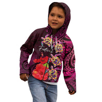 Pasifika Festival Kid Hoodie Plumeria Turtles with Hibiscus - Polynesian Art Tattoo Pink Color LT03 - Polynesian Pride
