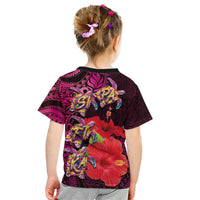 Pasifika Festival Kid T Shirt Plumeria Turtles with Hibiscus - Polynesian Art Tattoo Pink Color LT03 - Polynesian Pride