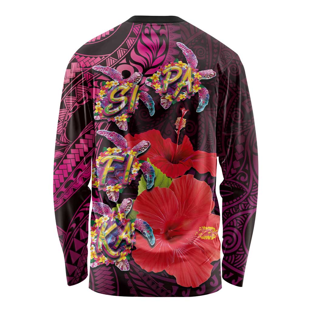 Pasifika Festival Long Sleeve Shirt Plumeria Turtles with Hibiscus - Polynesian Art Tattoo Pink Color LT03 - Polynesian Pride