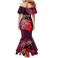 Pasifika Festival Mermaid Dress Plumeria Turtles with Hibiscus - Polynesian Art Tattoo Pink Color LT03 - Polynesian Pride