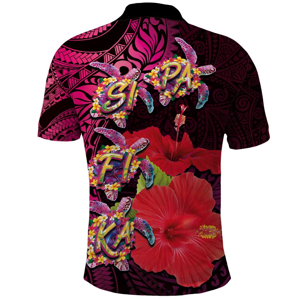 Pasifika Festival Polo Shirt Plumeria Turtles with Hibiscus - Polynesian Art Tattoo Pink Color LT03 - Polynesian Pride