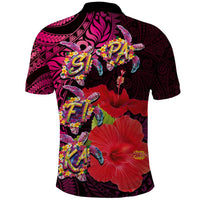 Pasifika Festival Polo Shirt Plumeria Turtles with Hibiscus - Polynesian Art Tattoo Pink Color LT03 - Polynesian Pride