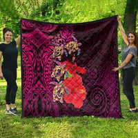 Pasifika Festival Quilt Plumeria Turtles with Hibiscus - Polynesian Art Tattoo Pink Color LT03 - Polynesian Pride