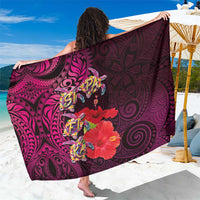 Pasifika Festival Sarong Plumeria Turtles with Hibiscus - Polynesian Art Tattoo Pink Color LT03 One Size 44 x 66 inches Pink - Polynesian Pride