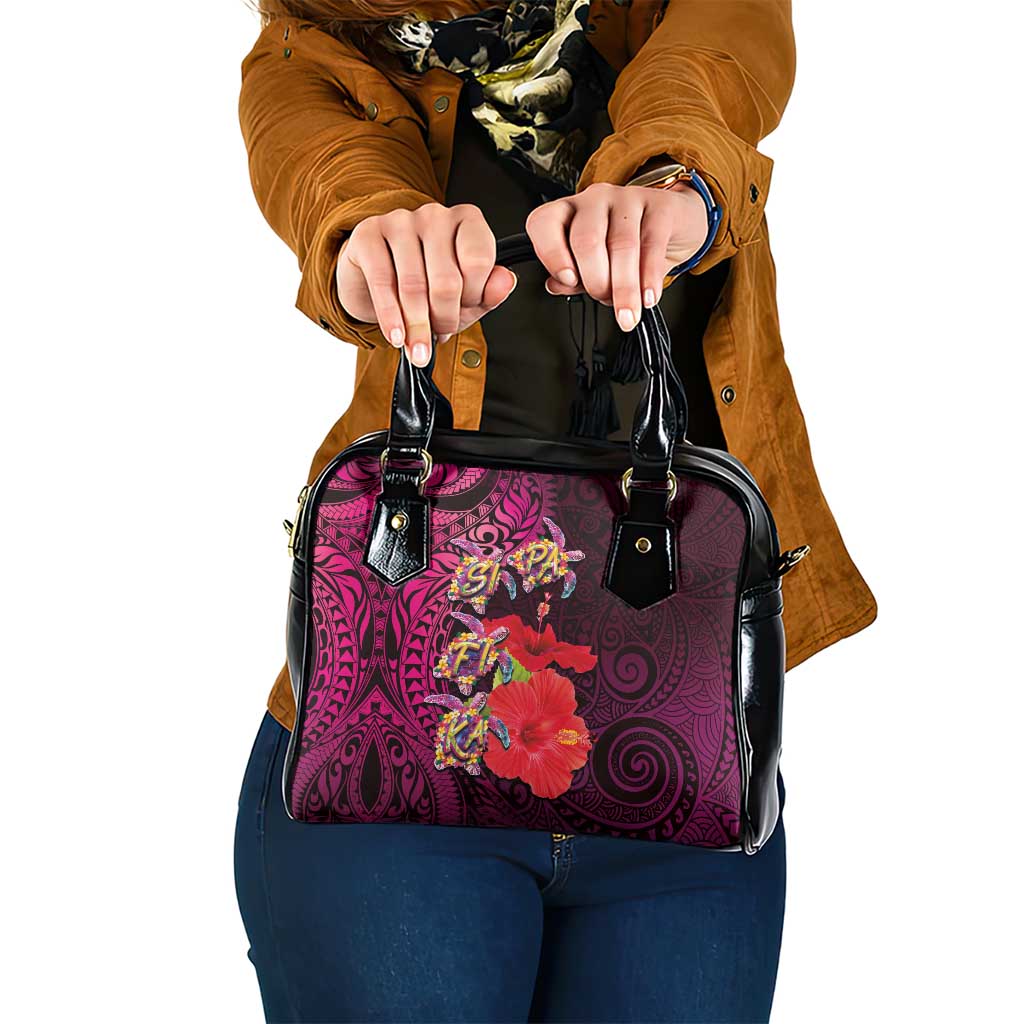Pasifika Festival Shoulder Handbag Plumeria Turtles with Hibiscus - Polynesian Art Tattoo Pink Color LT03 One Size Pink - Polynesian Pride