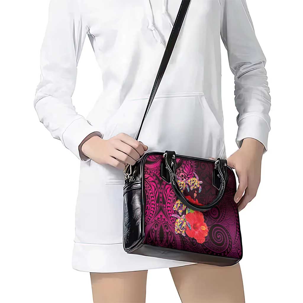 Pasifika Festival Shoulder Handbag Plumeria Turtles with Hibiscus - Polynesian Art Tattoo Pink Color LT03 - Polynesian Pride