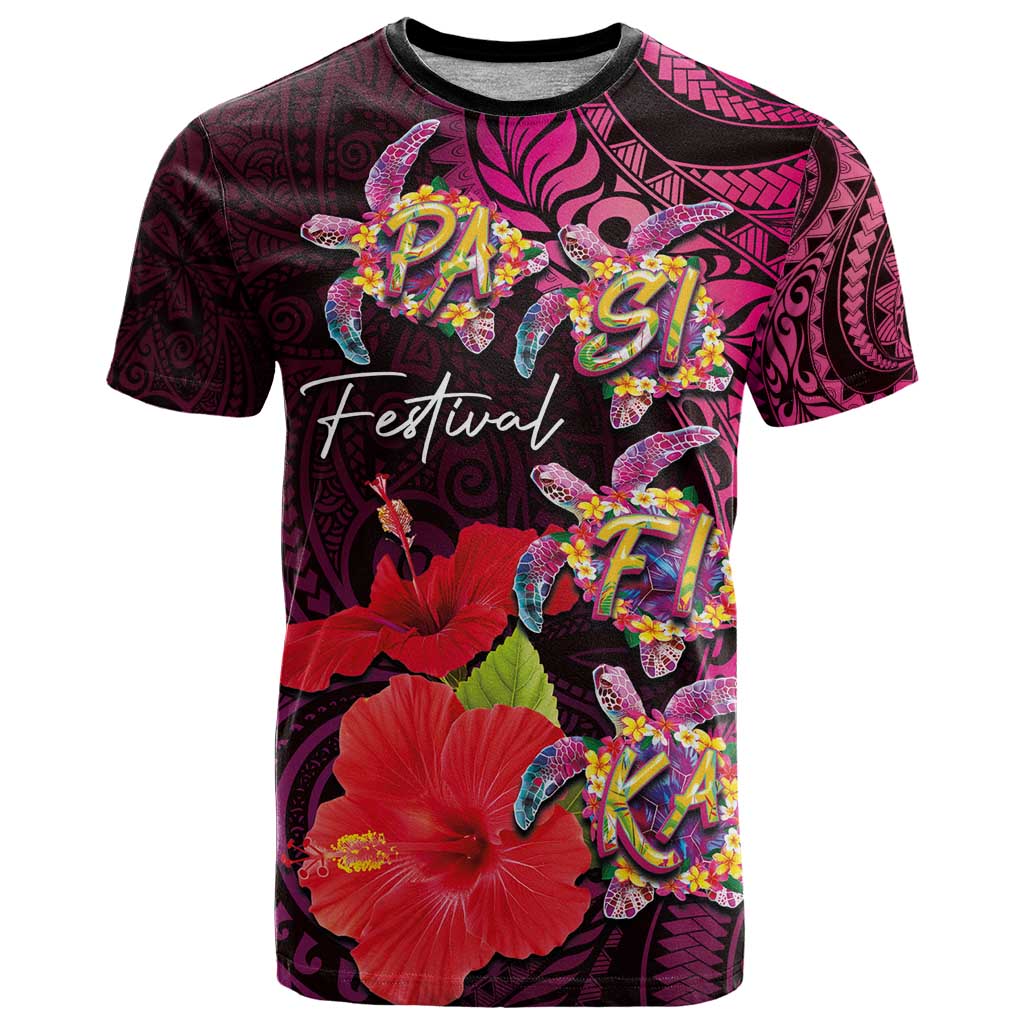 Pasifika Festival T Shirt Plumeria Turtles with Hibiscus - Polynesian Art Tattoo Pink Color LT03 Pink - Polynesian Pride