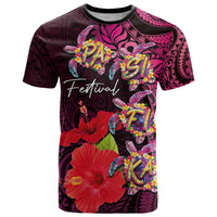 Pasifika Festival T Shirt Plumeria Turtles with Hibiscus - Polynesian Art Tattoo Pink Color LT03 Pink - Polynesian Pride