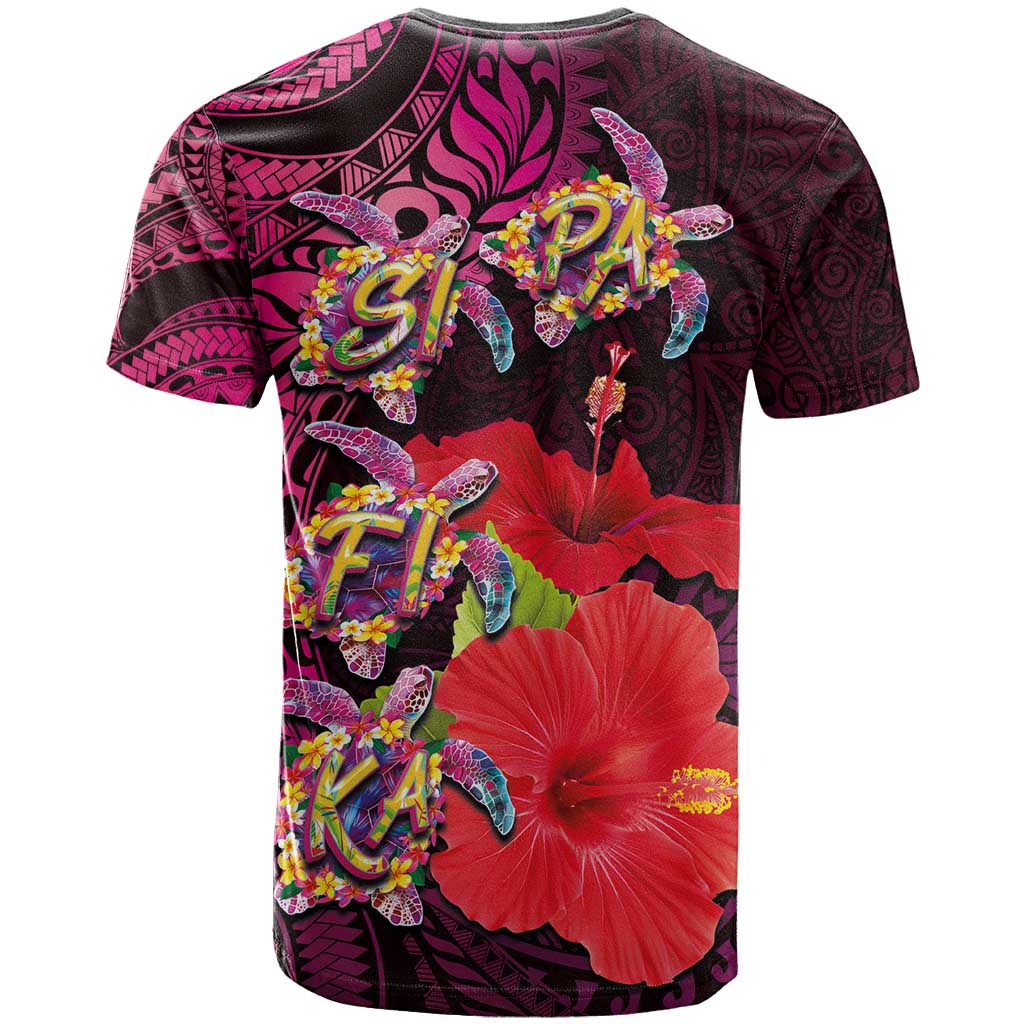 Pasifika Festival T Shirt Plumeria Turtles with Hibiscus - Polynesian Art Tattoo Pink Color LT03 - Polynesian Pride
