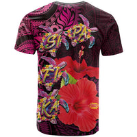 Pasifika Festival T Shirt Plumeria Turtles with Hibiscus - Polynesian Art Tattoo Pink Color LT03 - Polynesian Pride