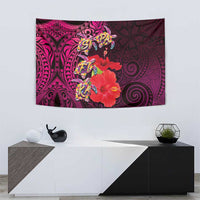 Pasifika Festival Tapestry Plumeria Turtles with Hibiscus - Polynesian Art Tattoo Pink Color LT03 - Polynesian Pride