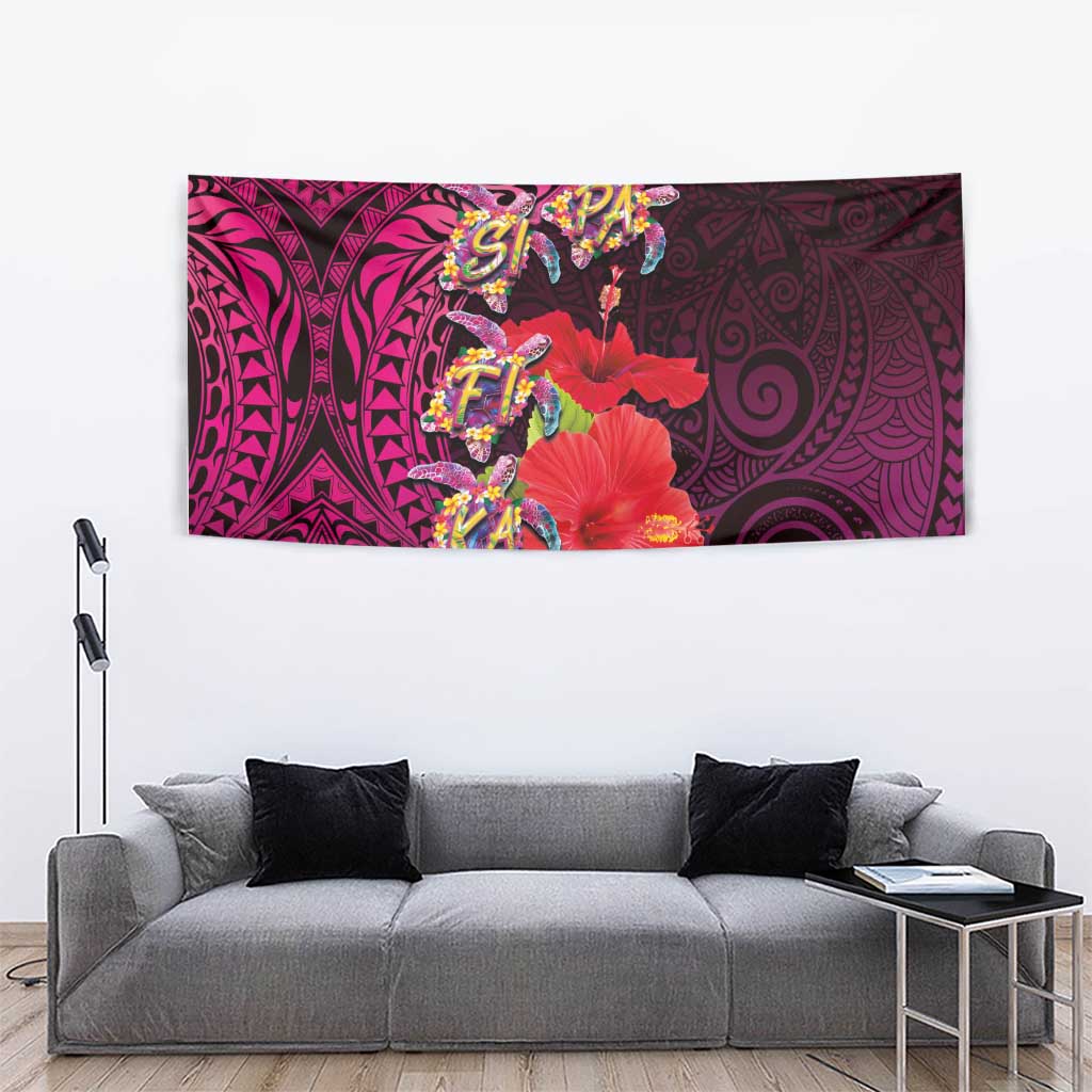 Pasifika Festival Tapestry Plumeria Turtles with Hibiscus - Polynesian Art Tattoo Pink Color LT03 - Polynesian Pride