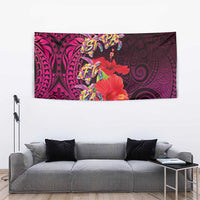 Pasifika Festival Tapestry Plumeria Turtles with Hibiscus - Polynesian Art Tattoo Pink Color LT03 - Polynesian Pride