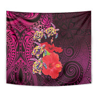 Pasifika Festival Tapestry Plumeria Turtles with Hibiscus - Polynesian Art Tattoo Pink Color LT03 - Polynesian Pride