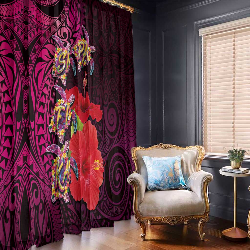 Pasifika Festival Window Curtain Plumeria Turtles with Hibiscus - Polynesian Art Tattoo Pink Color LT03 - Polynesian Pride