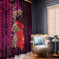 Pasifika Festival Window Curtain Plumeria Turtles with Hibiscus - Polynesian Art Tattoo Pink Color LT03 - Polynesian Pride