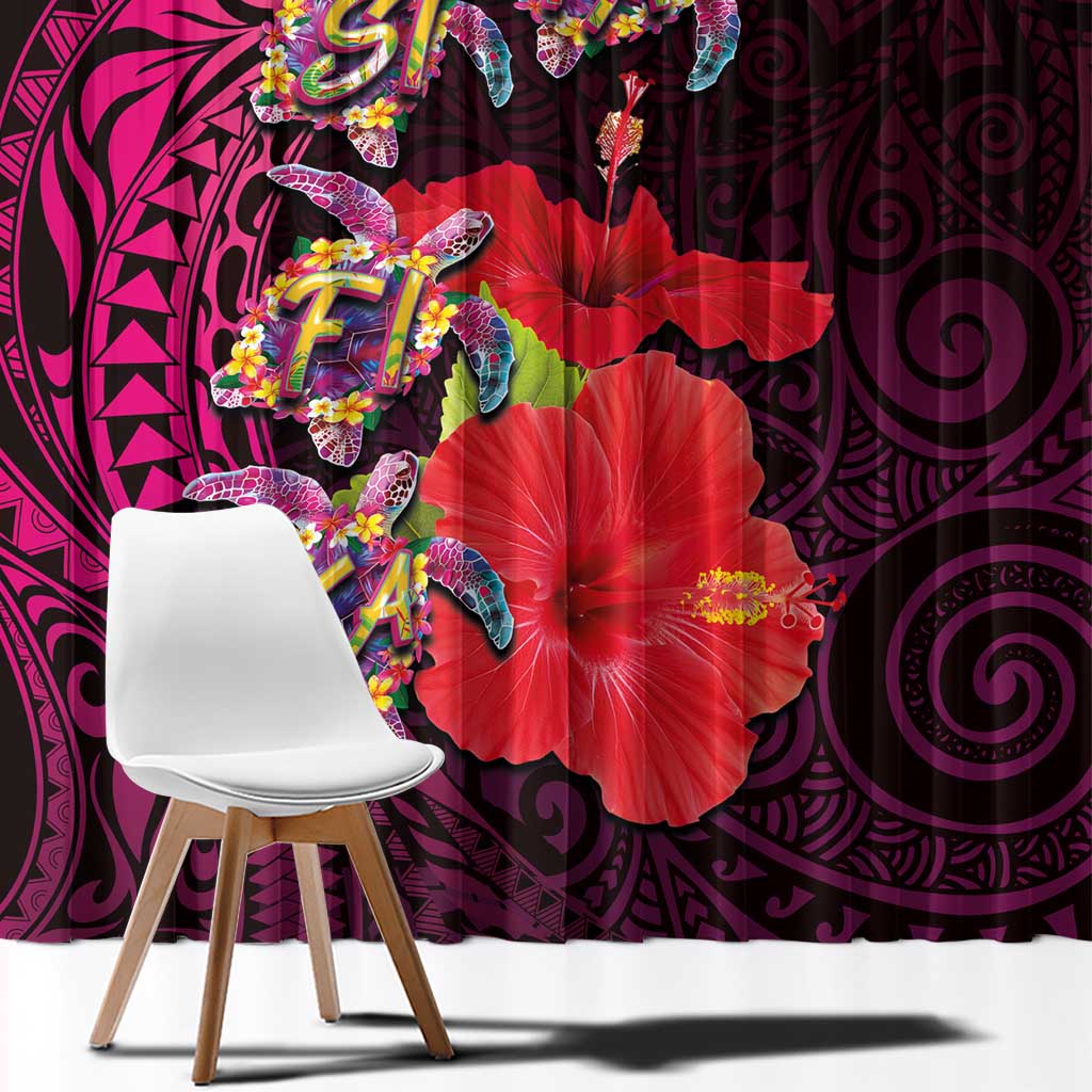 Pasifika Festival Window Curtain Plumeria Turtles with Hibiscus - Polynesian Art Tattoo Pink Color LT03 - Polynesian Pride