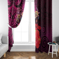 Pasifika Festival Window Curtain Plumeria Turtles with Hibiscus - Polynesian Art Tattoo Pink Color LT03 - Polynesian Pride