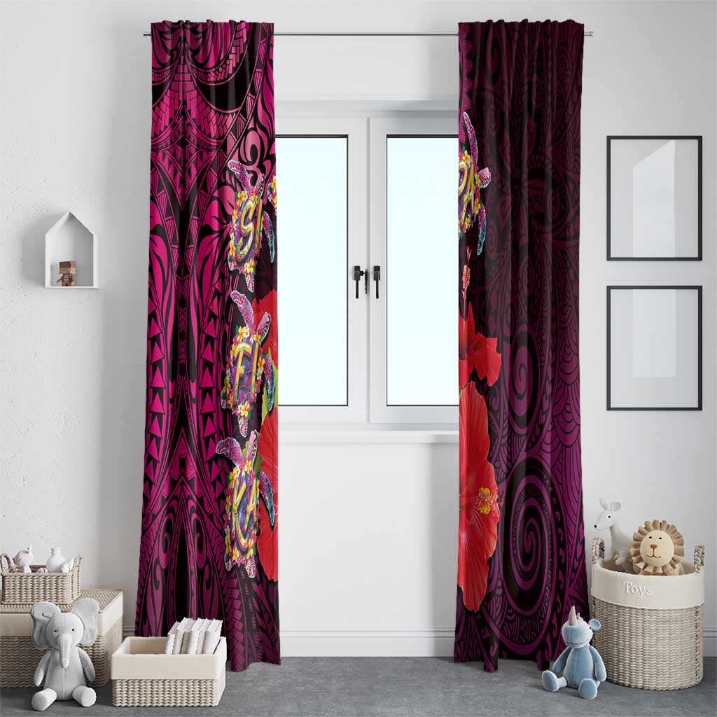 Pasifika Festival Window Curtain Plumeria Turtles with Hibiscus - Polynesian Art Tattoo Pink Color LT03 - Polynesian Pride