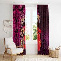 Pasifika Festival Window Curtain Plumeria Turtles with Hibiscus - Polynesian Art Tattoo Pink Color LT03 - Polynesian Pride