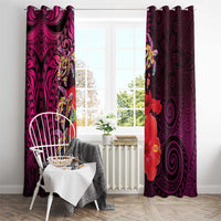Pasifika Festival Window Curtain Plumeria Turtles with Hibiscus - Polynesian Art Tattoo Pink Color LT03 - Polynesian Pride