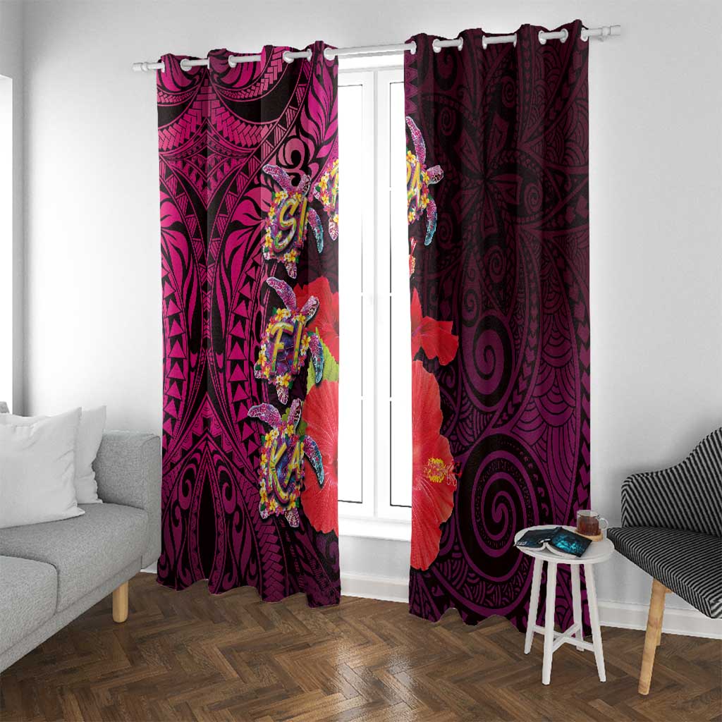 Pasifika Festival Window Curtain Plumeria Turtles with Hibiscus - Polynesian Art Tattoo Pink Color LT03 With Grommets Pink - Polynesian Pride