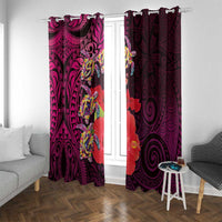 Pasifika Festival Window Curtain Plumeria Turtles with Hibiscus - Polynesian Art Tattoo Pink Color LT03 With Grommets Pink - Polynesian Pride