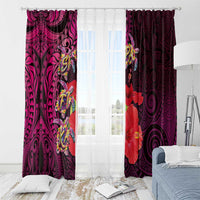 Pasifika Festival Window Curtain Plumeria Turtles with Hibiscus - Polynesian Art Tattoo Pink Color LT03 - Polynesian Pride