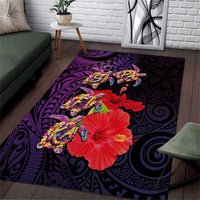 Pasifika Festival Area Rug Plumeria Turtles with Hibiscus - Polynesian Art Tattoo Purple Color LT03 Purple - Polynesian Pride