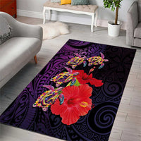 Pasifika Festival Area Rug Plumeria Turtles with Hibiscus - Polynesian Art Tattoo Purple Color LT03 - Polynesian Pride
