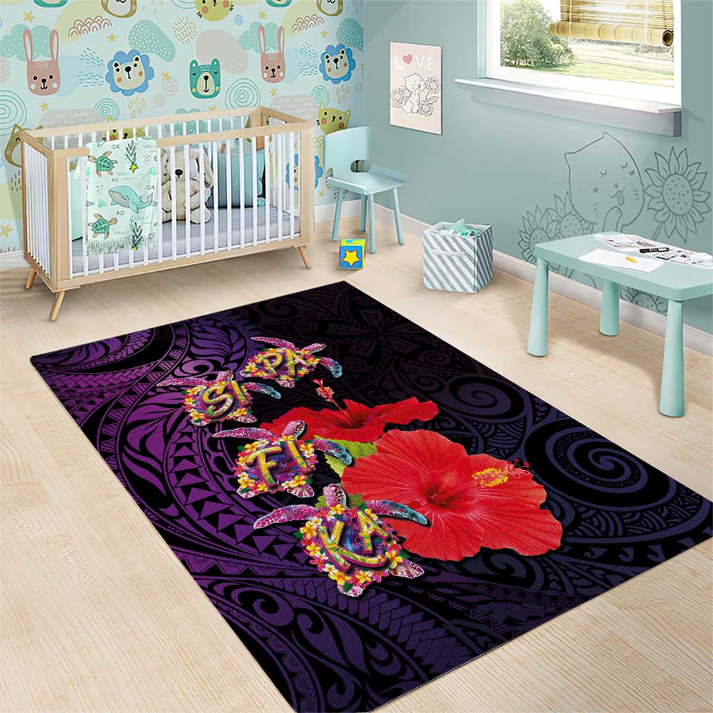 Pasifika Festival Area Rug Plumeria Turtles with Hibiscus - Polynesian Art Tattoo Purple Color LT03 - Polynesian Pride