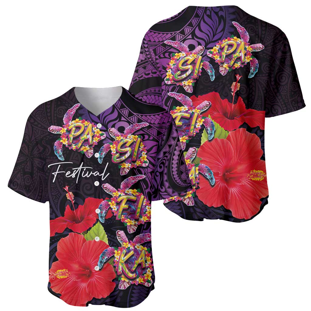 Pasifika Festival Baseball Jersey Plumeria Turtles with Hibiscus - Polynesian Art Tattoo Purple Color LT03 - Polynesian Pride