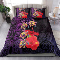 Pasifika Festival Bedding Set Plumeria Turtles with Hibiscus - Polynesian Art Tattoo Purple Color LT03 - Polynesian Pride