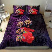 Pasifika Festival Bedding Set Plumeria Turtles with Hibiscus - Polynesian Art Tattoo Purple Color LT03 - Polynesian Pride