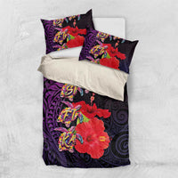 Pasifika Festival Bedding Set Plumeria Turtles with Hibiscus - Polynesian Art Tattoo Purple Color LT03 US Twin 172cm x 218cm Purple - Polynesian Pride