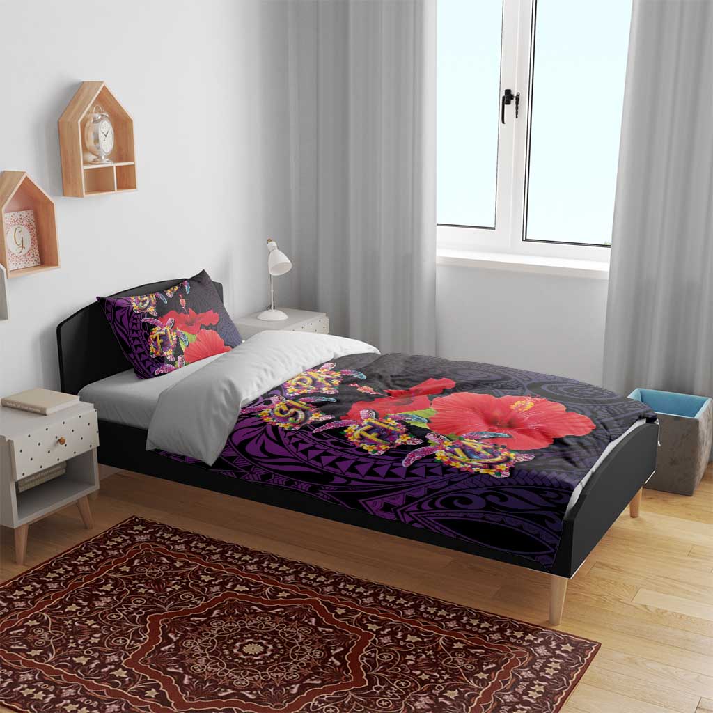 Pasifika Festival Bedding Set Plumeria Turtles with Hibiscus - Polynesian Art Tattoo Purple Color LT03 - Polynesian Pride