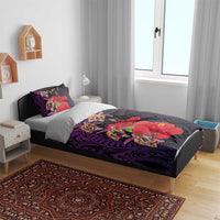 Pasifika Festival Bedding Set Plumeria Turtles with Hibiscus - Polynesian Art Tattoo Purple Color LT03 - Polynesian Pride